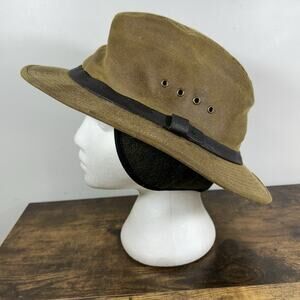 Filson Tin Cloth Packer Hat XL Dark Tan Insulated with Ear Flap Made In USA EUC